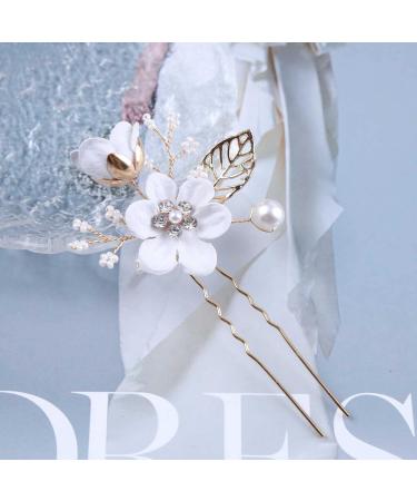 Wendalern Wedding Crystal Hair Pins Bride Pearl Hair Pin Rhinestone Flower Hair Barrette Gold CZ Hairpin Hairpiece Decorative Hair Accessories for Women and Girls - Buy Online on GoSupps.com