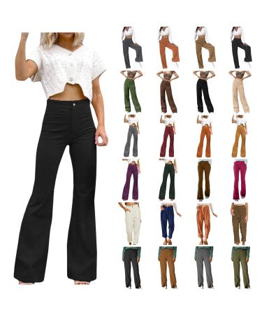 Corduroy Flared Pants for Women High Waist Bell Bottom Trousers Vintage Y2k Wide Leg Trousers Streetwear with Pockets X-Large Flared Corduroy Pants Women - 01black