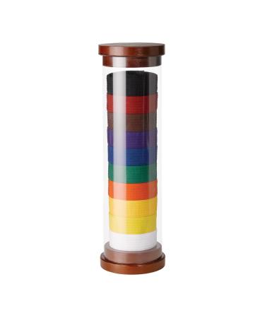 Century Martial Arts Belt Display - Holds 10 Levels of Achievement | Ideal for Karate, Jiu Jitsu, Taekwondo and Other Belts | Acrylic Cylinder with Wooden Top and Bottom