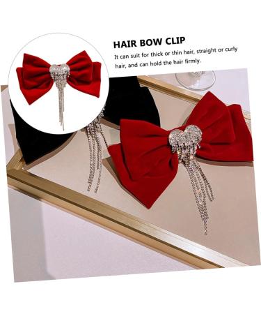 DOITOOL Bowknot Hair Clip Tassel Hair Clip Big Hair Clips Ribbon Bows Rhinestone Barrettes for Women Bowknot Headdress Silky Hair Clip Hair Clip for Girls Rhinestones Miss Red - Buy Online on GoSupps.com
