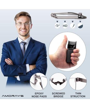 Amorays Foldable Metal Reading Glasses +1.50 Gray | Portable Anti-Blue Light Readers with Hard Case for Men & Women - Shop Now! - Buy Online on GoSupps.com