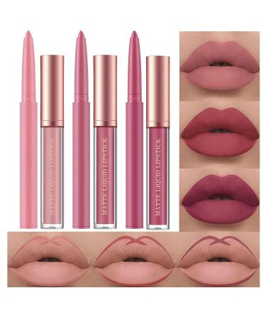 BestLand 6Pcs Matte Liquid Lipstick and Lip Liner Set - Waterproof Non-Stick Cup, Velvety Nude Shades - Makeup Kits Gift Set - Buy Online on GoSupps.com