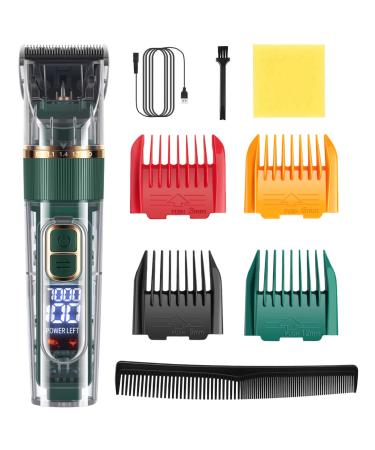 Hair Clippers for Hair Cutting Rechargeable Beard Trimmer Cordless Shaver with Smart Display (Green)