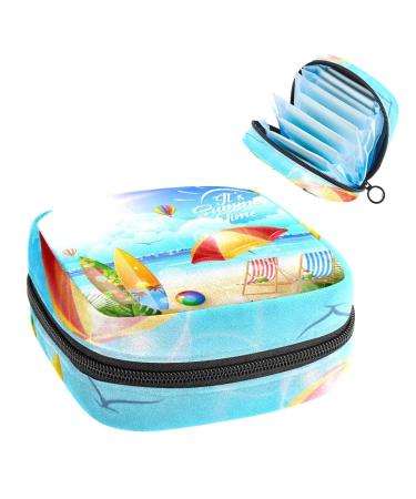 GIAPB Period Bag Sanitary Napkin Storage Bag Period Pouch Travel Makeup Bag Summer Tropical Beach Color3478