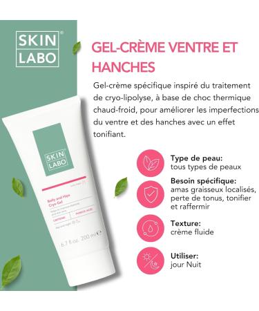 SkinLabo - Cryo Gel Stomach and Hips improves skin elasticity and tone toning activity with caffeine punic acid - 200 ml - Buy Online on GoSupps.com