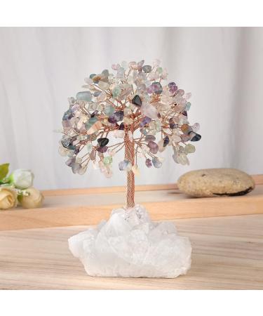 Kyeygwo Fluorite Healing Crystal Money Tree - Natural Mountain Druse Base Feng Shui Bonsai Gemstone Ornament for Home Decor & Luck - Buy Online on GoSupps.com