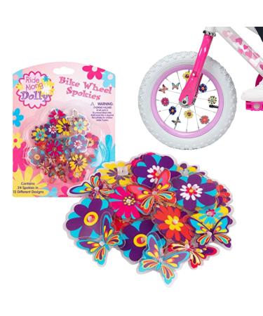 Bike Wheel Spokes - Ride Along Dolly Colorful Flower and Butterfly Bicycle Spokes Attachments- Cute Bike Accessories for Kids (24 Pcs, 12 Different Designs)