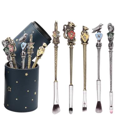 Upgraded Metal Makeup Brush Set Wizard Wand Makeup Brushes Set for Women Magic Eye Shadow Eyeliner Blending Lip Brush with Brushes Holder Gifts for Girls Women (Vintage) (Bronze)