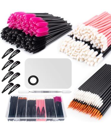 281Pieces Disposable Makeup Tools Kit Includes Stainless Steel Makeup Mixing Palette with Spatula Plastic Organizer Box Hair Clips Eyeliner Brushes Mascara Wands and Lipstick Applicators Lip Wands 281A