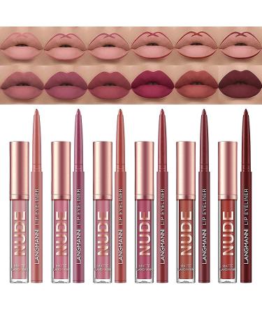 Lipstick and Lip Liner Makeup Set, 6 Matte Liquid Lipstick + 6 Matching Smooth Lip Liner Pens, Velvety Lip Stain Waterproof Long Lasting Lip Gloss Make Up Gift Kit