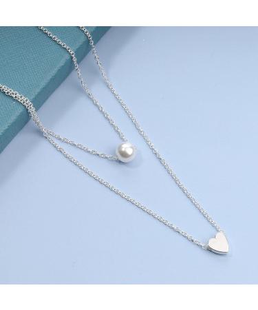 Boho Layered Pearl Heart Necklace | Silver Love Heart Pendant - Elegant Jewelry for Women & Girls - Buy Online on GoSupps.com