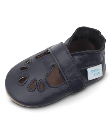 Dotty Fish Soft Leather Baby Shoes. Classic T-Bar Shoes for Girls. Non-Slip Suede Soles. 0-6 Months - 2-3 Years 0-6 Months Navy Blue