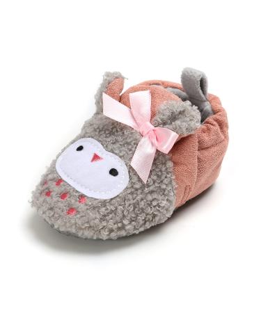 TMEOG Baby Booties Slippers Infant Boots Newborn First Walking Shoes Baby Winter Sock Crib Shoes for Boys Girls 0-18Months 6-12 Months G Owl