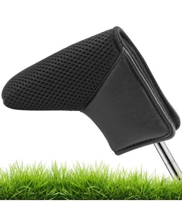 BIG TEETH Golf Head Covers Putter Headcover Leather and Meshy All Black Golf Club Protector Fit for All Brands