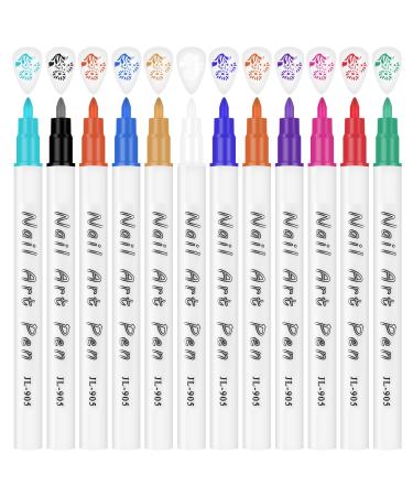 12 Pcs Nail Art 3D Painted Pen Quick Drying Nail Art Painting Pen Colorful Nail Graffiti Pen Smooth Nail Art Drawing Pen for Flower Pen Hook Line DIY Nail Art