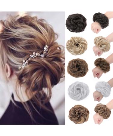 Silk-Co hair part with rubber band dutt with hair wavy soft dutt hair part with rubber band 45 g lured hair thickening hair extensions messy bun updos honey brown & bleach blond lured 45 g honey brown & bleach blonde