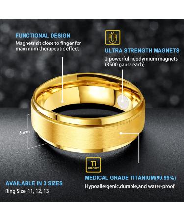 JEROOT Titanium Magnetic Rings- Gold 8mm Z 1/2, Sleek Design with 2 Strong Magnets (3500 Gauss) - Men Women Step Edge Magnetic Rings in Gift Box - Buy Online on GoSupps.com
