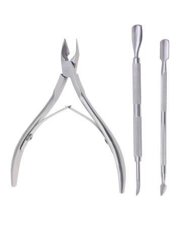 Kare & Kind Stainless Steel Cuticle Nipper and Cuticle Pushers Set - 1x Cuticle Trimmer - 2x Cuticle Pushers - Manicure Pedicure DIY - Home Nail Salon - For Beginners Professional Nail Technicians