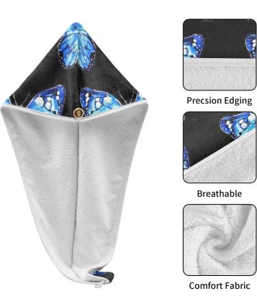 Blue Butterfly Hair Towel 2 Pack | Super Absorbent Quick Dry Hair Turbans for Women & Girls - Buy Online on GoSupps.com