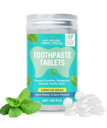 Toothpaste Tablets with Fluoride 150pcs Bite Toothpaste Dentist Developed Formula with All Natural Ingredients Eco & Travel Friendly Peppermint Flavored White(toothpaste Tablets)