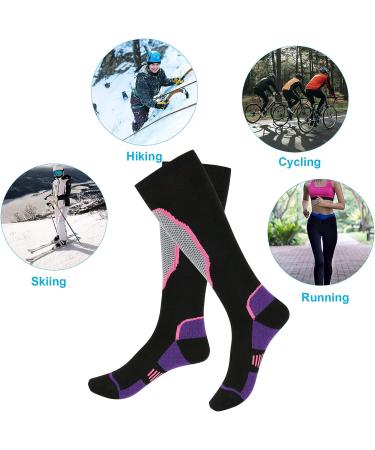Cosmos Over the Calf Ski Socks - Warm Cotton Socks for Winter Sports (Black & Purple) - Buy Online on GoSupps.com