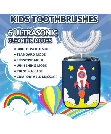 Kids Electric Toothbrush- U-Shaped Ultrasonic, 6 Sonic Clean Modes, IPX7 Waterproof, Rocket Design, Rechargeable Smart Timer Toothbrush for Children 2-6 Years - Blue - Buy Online on GoSupps.com