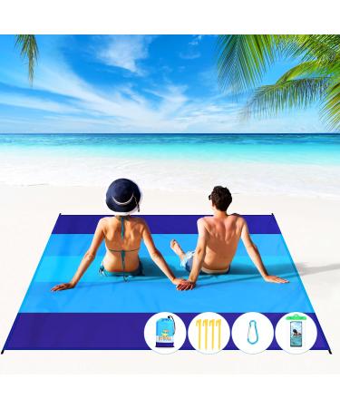 BYDOLL Beach Blanket 78''81'' 4-7 Adults Oversized Lightweight Waterproof Sandproof Beach Blanket Large Picnic Mat Beach Blanket for Beach Travel Camping Hiking Picnic(78" X 81", Blue-Mixed) 78" X 81" Blue5