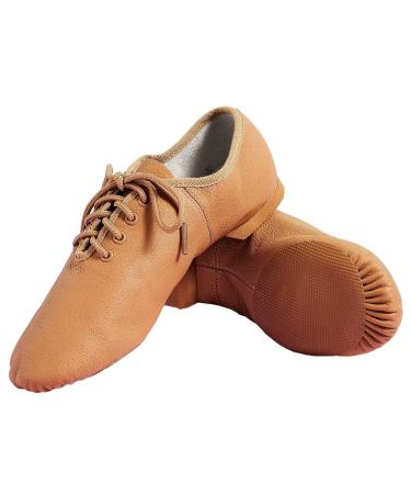 s.lemon Jazz Dance Shoes Genuine Leather Split Sole Modern Jazz Shoes Jazz Shoes for Women Men 42 EU Lace Up Beige