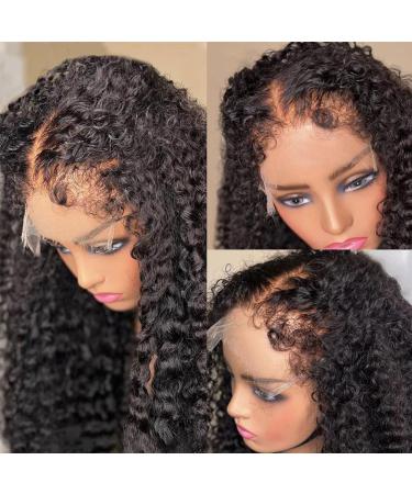 youleas 180% Density 13x4 Kinky Curly Edges Baby Hair Lace Wig Deep Wave Curly Lace Front Human Hair Wigs Kinky Curly Edges Hairline Transparent HD Lace Frontal Wig (16inches) 16 Inch