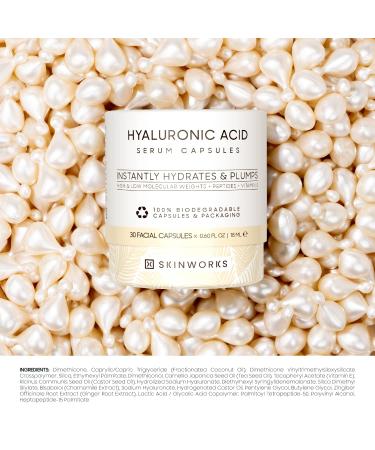 SKINWORKS Hyaluronic Acid Serum for Face - Anti Aging, Hydrating Glow Moisturizer - 30 Capsules, 0.61 Fl Oz (BIODEGRADABLE) - Buy Online on GoSupps.com