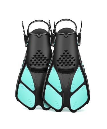 Felnats Swim Fins Open Heel, Adjustable and Light Diving Fins with Good Thrust, Travel Size Short Flippers for Snorkeling Swimming (Unisex) Blue Extra Small
