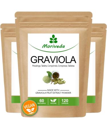 Graviola tablets 2000mg - 6 months in stock - Natural graviola fruit extract with vitamin C and antioxidants - high dose vegan and gluten -free - 360 presses of Moriveda 120 (3 -pack)