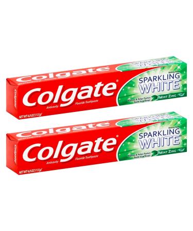 Colgate Sparkling White Mint Zing Toothpaste with Baking Soda 4oz Tubes (2 Pack)