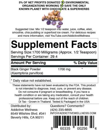 Addictive Wellness Thai Black Ginger Freeze Dried Powder 50g - Kaempferia Parviflora Thai Ginseng 1.76oz - Buy Online on GoSupps.com