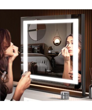 Hasipu Vanity Mirror with Lights 24.2 x 19.7 - LED Makeup Mirror with 10X Magnification, USB Phone Holder, Smart Touch, 3 Colors Dimmable - Square Black 24.2 x 19.7 - Buy Online on GoSupps.com