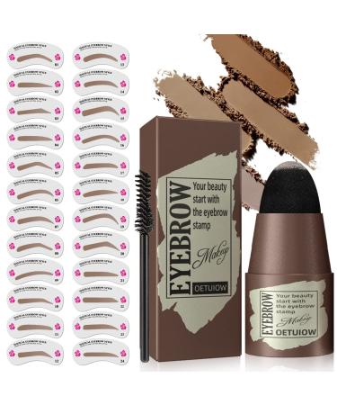 Eyebrow Stamp Stencil Kit - 1 Step Eye Brow Makeup Brow Stamp Shaping Kit with 24 Reusable Eyebrow Stencils, Long-Lasting Waterproof Trio Kit for Perfect Natural Brow (Medium Brown)