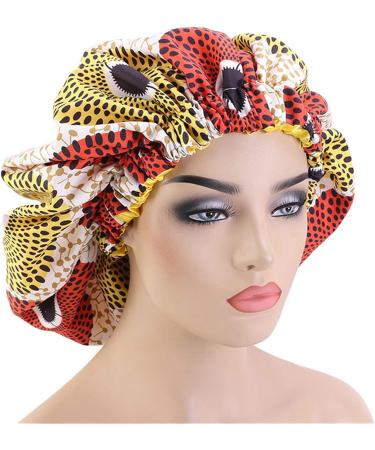 Qianmome Women Double-Layer Extra Large Print Satin Bonnet Sleep Cap - 2pcs African Ankara Pattern Bonnets (Peacock & Black) - Buy Online on GoSupps.com