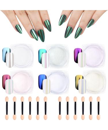 Kiiwah 6 Jar Nail Art Chrome Nail Powder Set Pearl Shell Nail Glitter Powder Mirror Effect for Nail Art Design Decoration - Buy Online on GoSupps.com