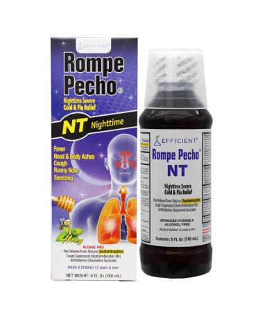 ROMPE PECHO Night Time (NT) Cold & Flu Relief Herbal Liquid Medicine for Nighttime Use with Honey and Eucalyptus Alcohol-Free 6 fl oz