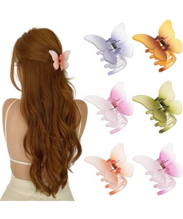 6 PCS Butterfly Hair Claw Clips - Non-slip Hair Jaw Clips Medium Butterfly Hair Clips Strong Hold Claw Clips for Women Girls Thick Thin Hair(Matte(pink/green/brown/blue/orange))