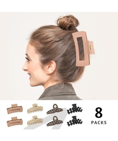 Large Hair Claw Clips Set - 8 Pcs Non-slip Square Matte Clips for Women Girls - Strong Hold Banana Clips - 90's Vintage Style - 4 Styles & 4 Colors - Buy Online on GoSupps.com