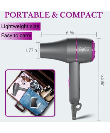 SupSilk Compact Hair Dryer with Comb Volumizer Brush and Nozzle Attachment - 3-in-1 Professional Lightweight Hairdryer for Curly Hair - 1800W Turbo AC Motor for Fast Drying - Buy Online on GoSupps.com