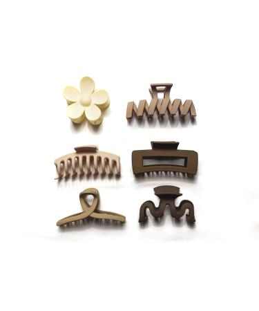 6Pcs Hair Claw Clips for Women Flower Hair Claw Clip Strong Fixation Claw Medium Fashion Square Hairclips Cute Styling Clips Hair Accessories Gift for Girls Thick Hair (Nude)