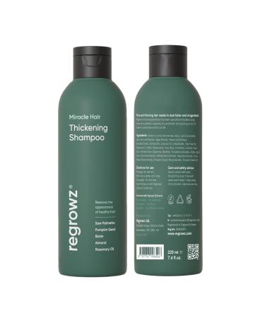 Regrowz Shampooing paississant pour cheveux au palmier nain beurre de karit biotine noix de coco argon huile de romarin bio et v g talien 225 ml 225 ml (Lot de 1)