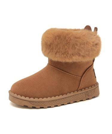 Yeeteepot Baby Girls' Winter Booties Boys Warm Lined Snow Boots Plush Shoes Kids Anti-Slip Ankle Boots Indoor Soft Soled Toddler Shoes Flat Booties 7.5 UK Child B Brown