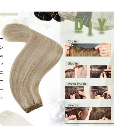 Easyouth Blonde Highlight Double Weft Human Hair Extensions - Ash Blonde Remy 20 Inch 100g - Buy Online on GoSupps.com