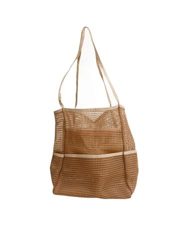 Zerodis Mesh Handbag for Women Durable Foldable Nylon Mesh Beach Handbag with Multiple Pockets for Picnic Khaki