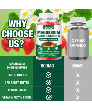 Magnesium Oxide Gummies 500mg - Strawberry Flavor Chewable Supplement for Adults & Kids with Nerve & Muscle Support - Vegan Non-GMO 120 Count - Buy Online on GoSupps.com