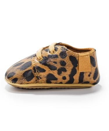 Baby Girls Boys Infant First Walking Shoes Sneakers Anti-Slip Oxford Loafer Flats Infant Toddler PU Leather Shoes 12-18 Months Leopard