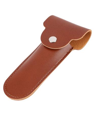 Gorgeecraft 12.7x5.8 cm portable travel rasier protection safety razor bag men's razor storage container with alloy push button business trips shaving (brown)